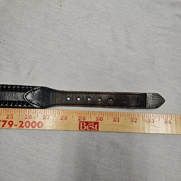 Vintage Womens Leather Belt Braided Edges Western Buckle sz 30 Distressed Look - Picture 13 of 13